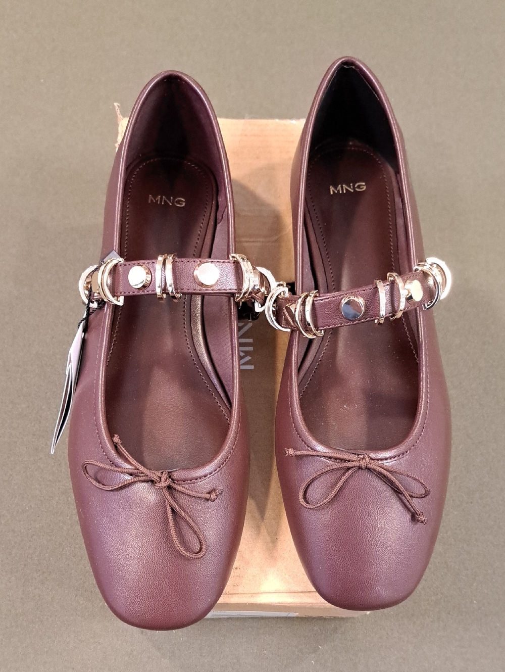 Mango Ballet flat w/ metallic strap details - Color: Burgundy/Gold - Size: EU42 - Picture 3 of 11